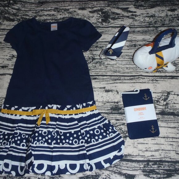 Gymboree Cape Cod Cutie Navy Size 5 Dress Headband Purse Tights NWT Set - Picture 2 of 7